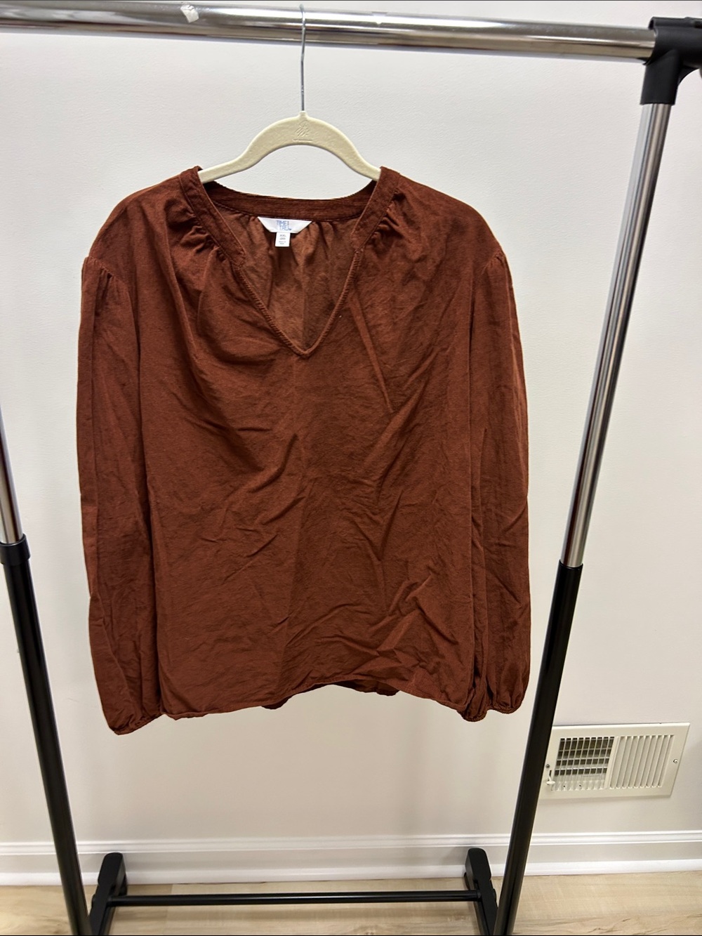 Women's Rust Brown Long Sleeve corduroy Peasant Top